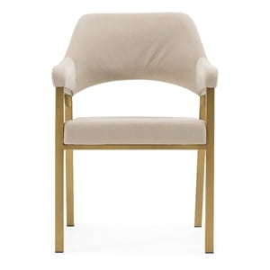 Pemberly Row Modern Dining Armchair in Beige Fabric with Antique Brass Frame