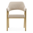 Pemberly Row Modern Dining Armchair in Beige Fabric with Antique Brass Frame