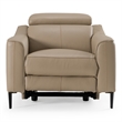 Pemberly Row Power Recliner Chair in Genuine Taupe Leather and Walnut Frame