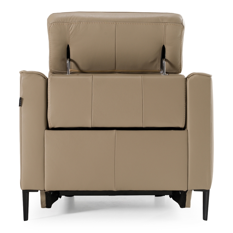 Pemberly Row Power Recliner Chair in Genuine Taupe Leather and Walnut Frame