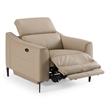 Pemberly Row Power Recliner Chair in Genuine Taupe Leather and Walnut Frame