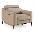Pemberly Row Power Recliner Chair in Genuine Taupe Leather and Walnut Frame