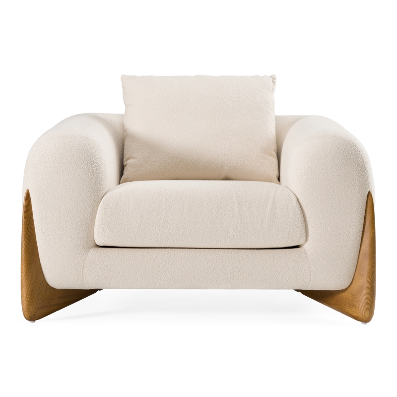 Pemberly Row Contemporary Cream Lounge Chair with Walnut Wood Legs