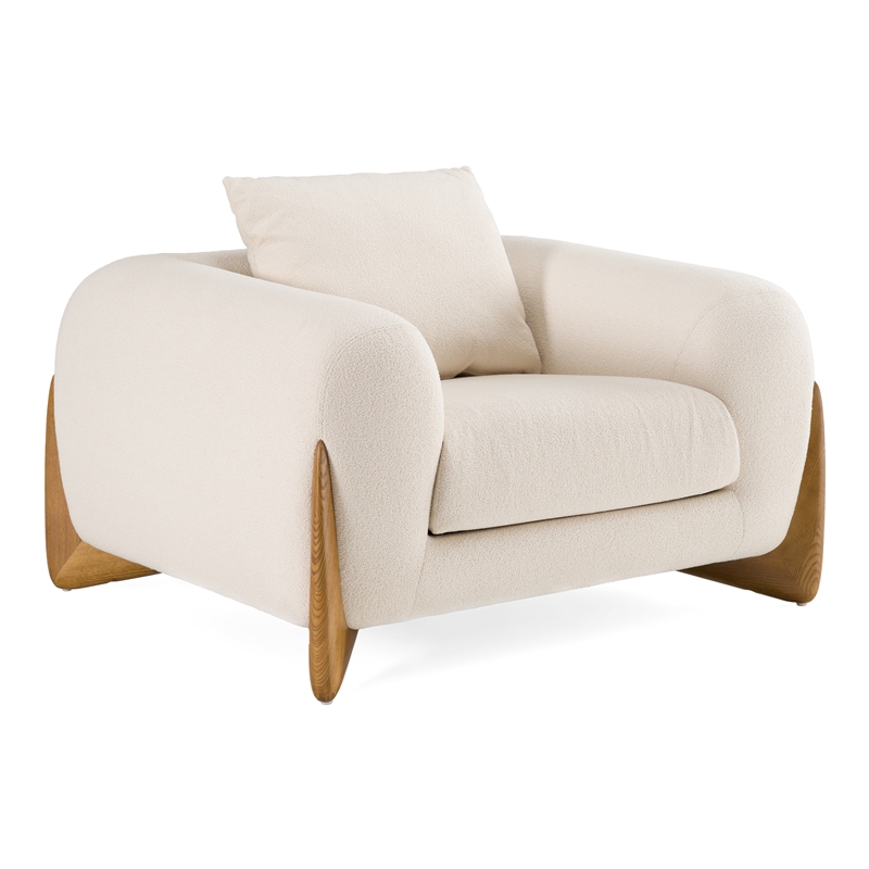 Pemberly Row Contemporary Cream Lounge Chair with Walnut Wood Legs