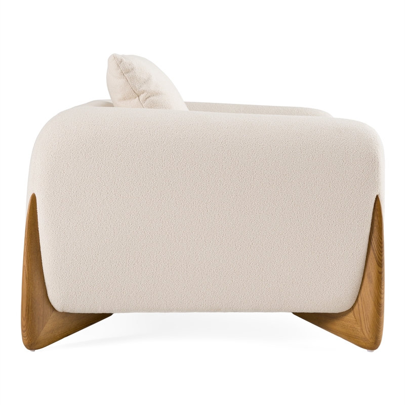 Pemberly Row Contemporary Cream Lounge Chair with Walnut Wood Legs