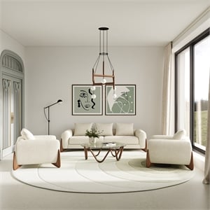 Pemberly Row Contemporary Cream Lounge Chair with Walnut Wood Legs