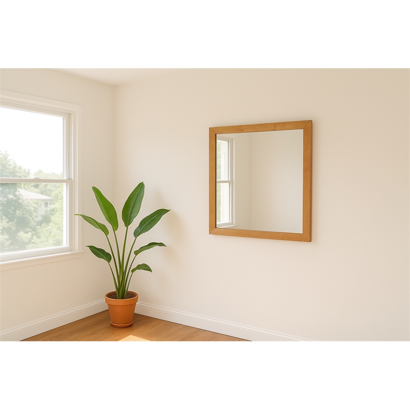 Pemberly Row Modern Natural Rubberwood Frame Rectangular Mirror