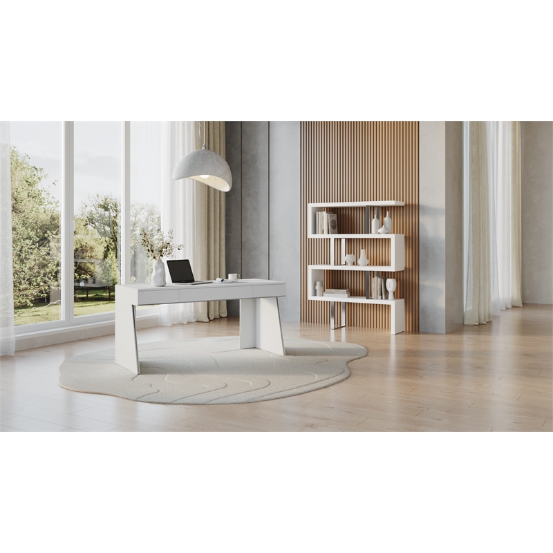 Pemberly Row White High Gloss Bookcase with MDF and Stainless Steel Frame