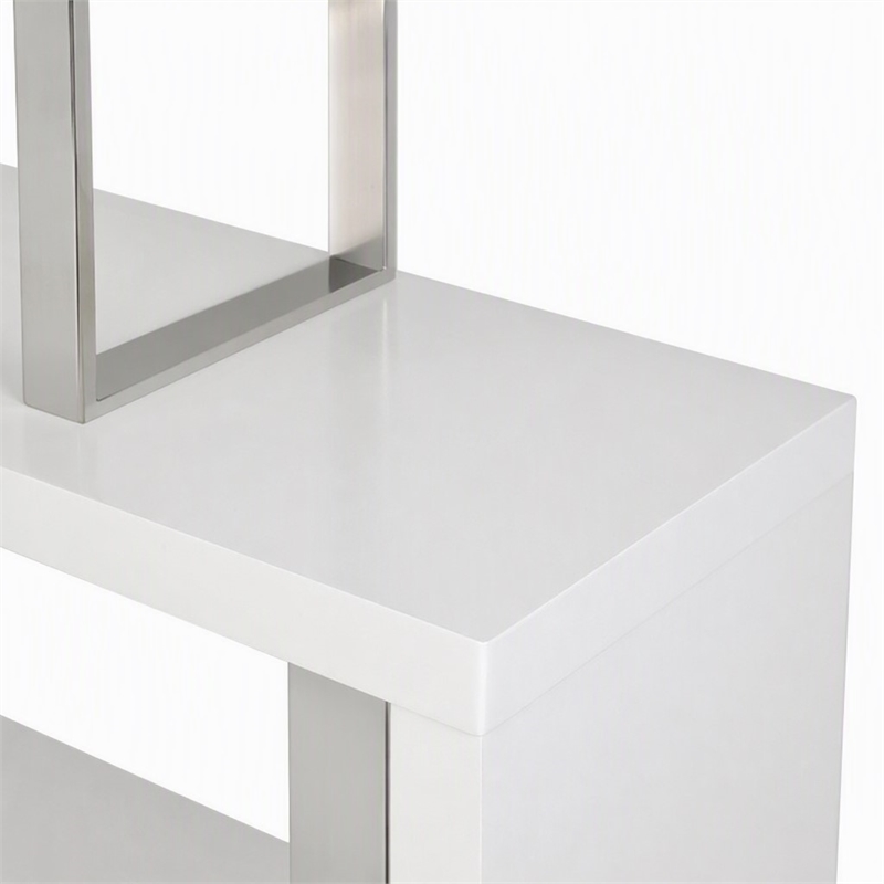 Pemberly Row White High Gloss Bookcase with MDF and Stainless Steel Frame