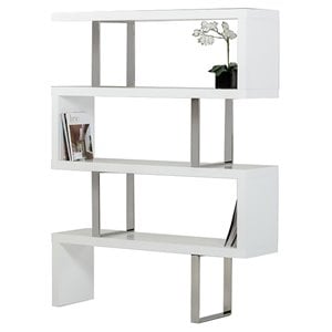 Pemberly Row White High Gloss Bookcase with MDF and Stainless Steel Frame
