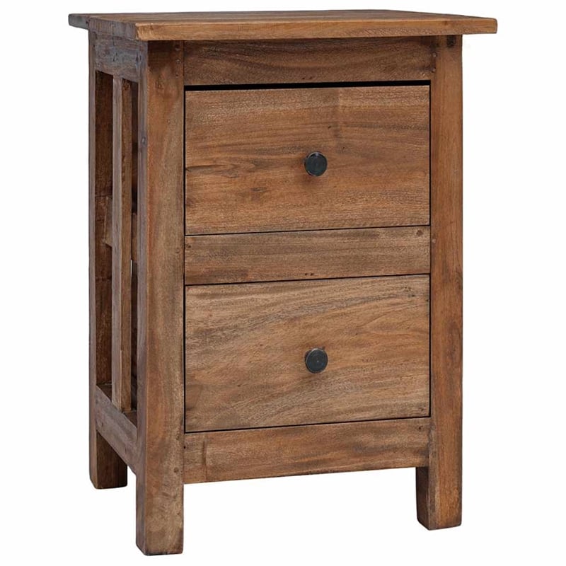 Pemberly Row Solid Mahogany Wood Nightstand with 2 Drawers in Brown