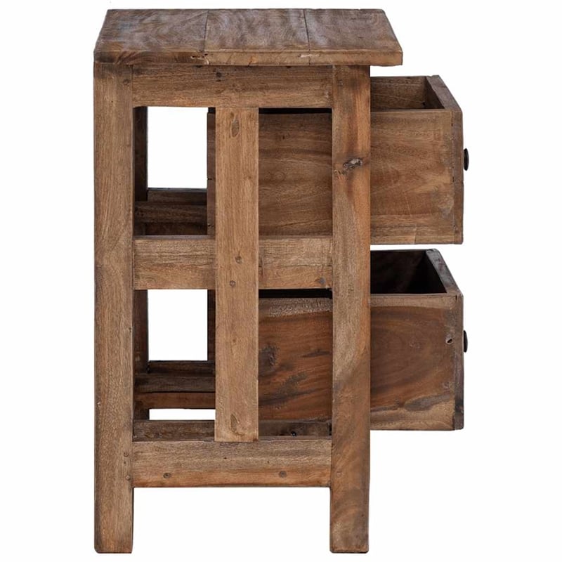 Pemberly Row Solid Mahogany Wood Nightstand with 2 Drawers in Brown