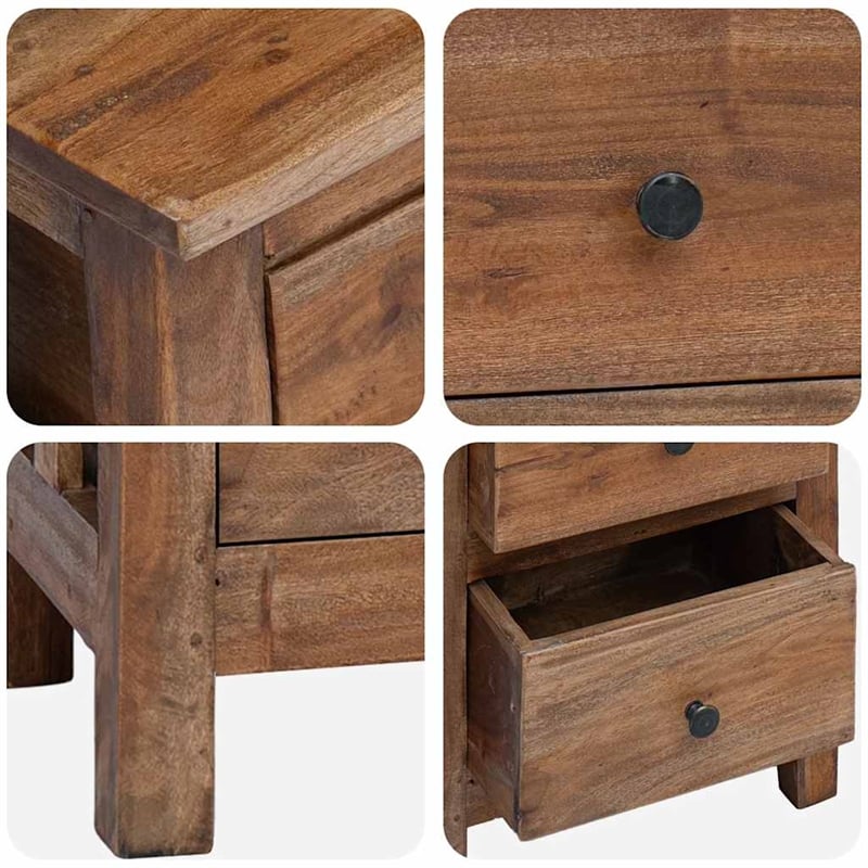 Pemberly Row Solid Mahogany Wood Nightstand with 2 Drawers in Brown