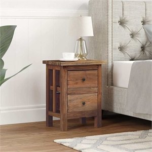 Pemberly Row Solid Mahogany Wood Nightstand with 2 Drawers in Brown