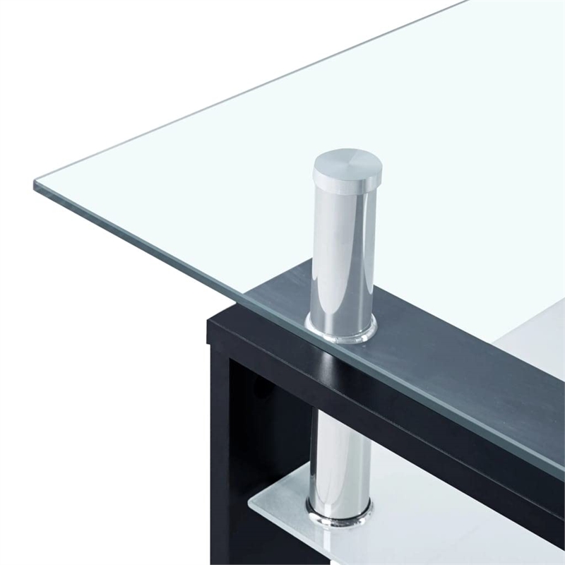 Pemberly Row Coffee Table with Glass Top and Black Base