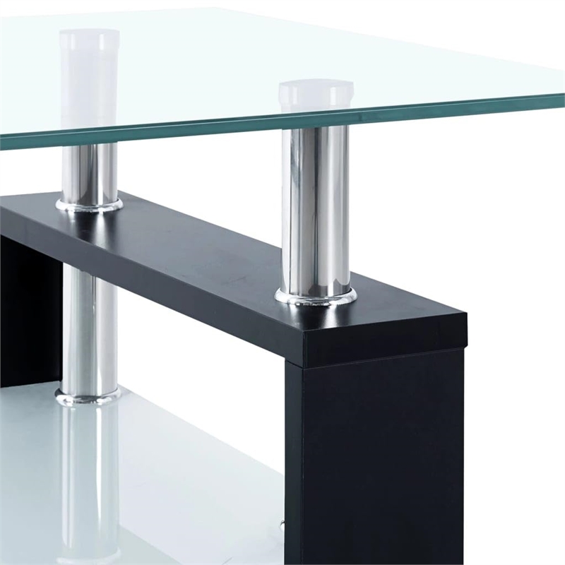 Pemberly Row Coffee Table with Glass Top and Black Base