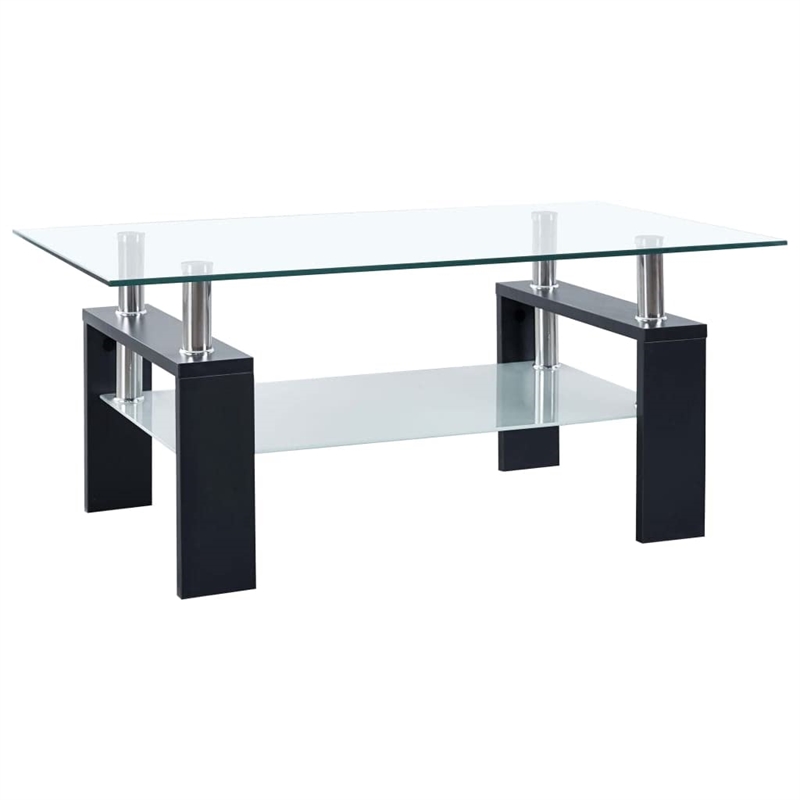 Pemberly Row Coffee Table with Glass Top and Black Base