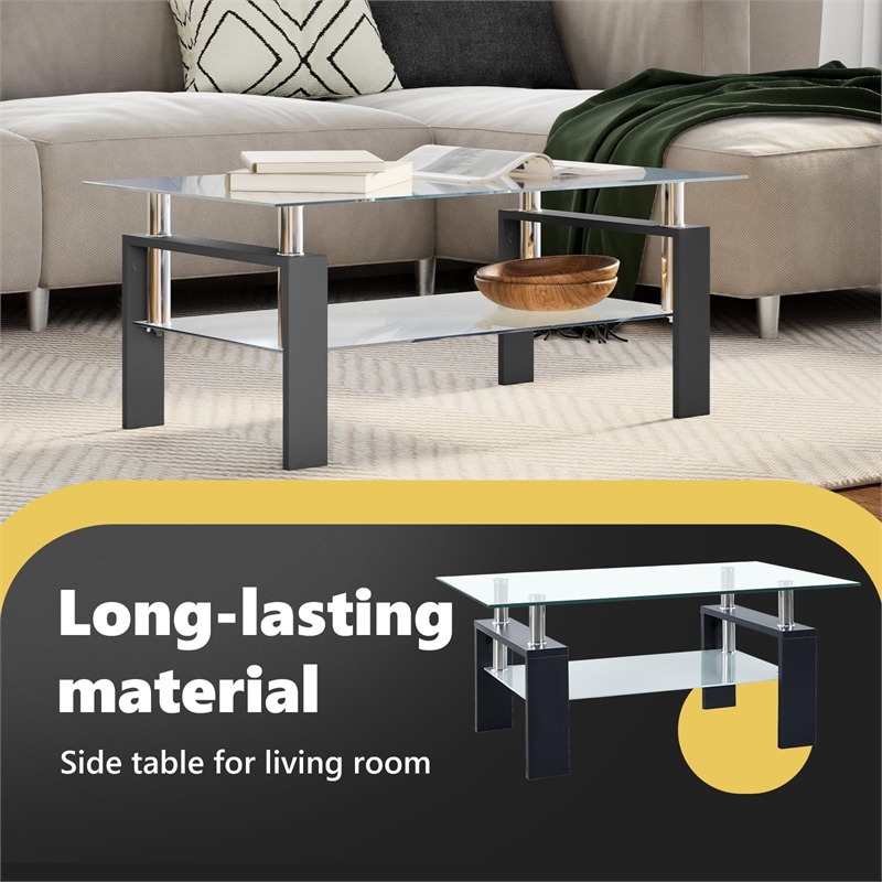 Pemberly Row Coffee Table with Glass Top and Black Base