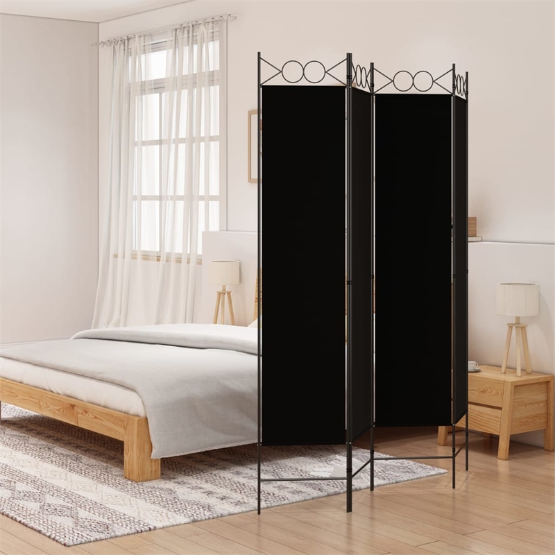 Pemberly Row 4-Panel Room Divider in Black Polyester Fabric