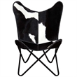 Pemberly Row Butterfly Chair in Leather Cow Print Black and White