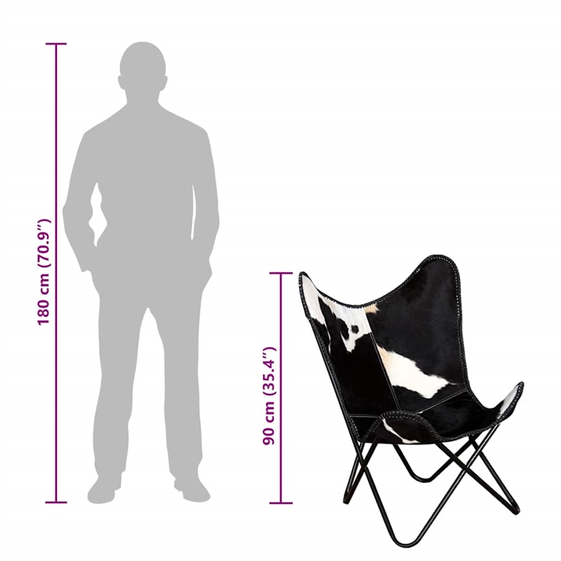 Pemberly Row Butterfly Chair in Leather Cow Print Black and White