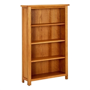 Pemberly Row Solid Oak 4-Tier Bookcase in Natural Finish for Living Room