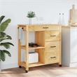 Pemberly Row Solid Pine Wood Kitchen Trolley in Brown with Storage Shelves
