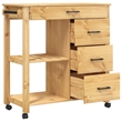 Pemberly Row Solid Pine Wood Kitchen Trolley in Brown with Storage Shelves