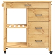 Pemberly Row Solid Pine Wood Kitchen Trolley in Brown with Storage Shelves