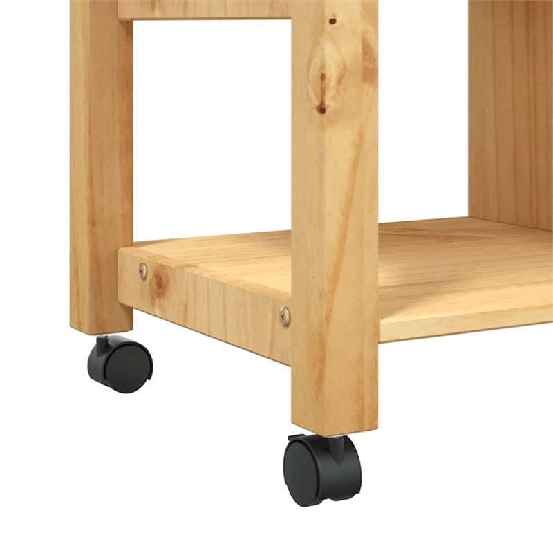 Pemberly Row Solid Pine Wood Kitchen Trolley in Brown with Storage Shelves