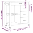 Pemberly Row Solid Pine Wood Kitchen Trolley in Brown with Storage Shelves