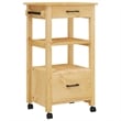 Pemberly Row Solid Pine Wood Rolling Kitchen Trolley with Storage in Brown