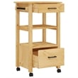 Pemberly Row Solid Pine Wood Rolling Kitchen Trolley with Storage in Brown