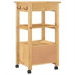 Pemberly Row Solid Pine Wood Rolling Kitchen Trolley with Storage in Brown