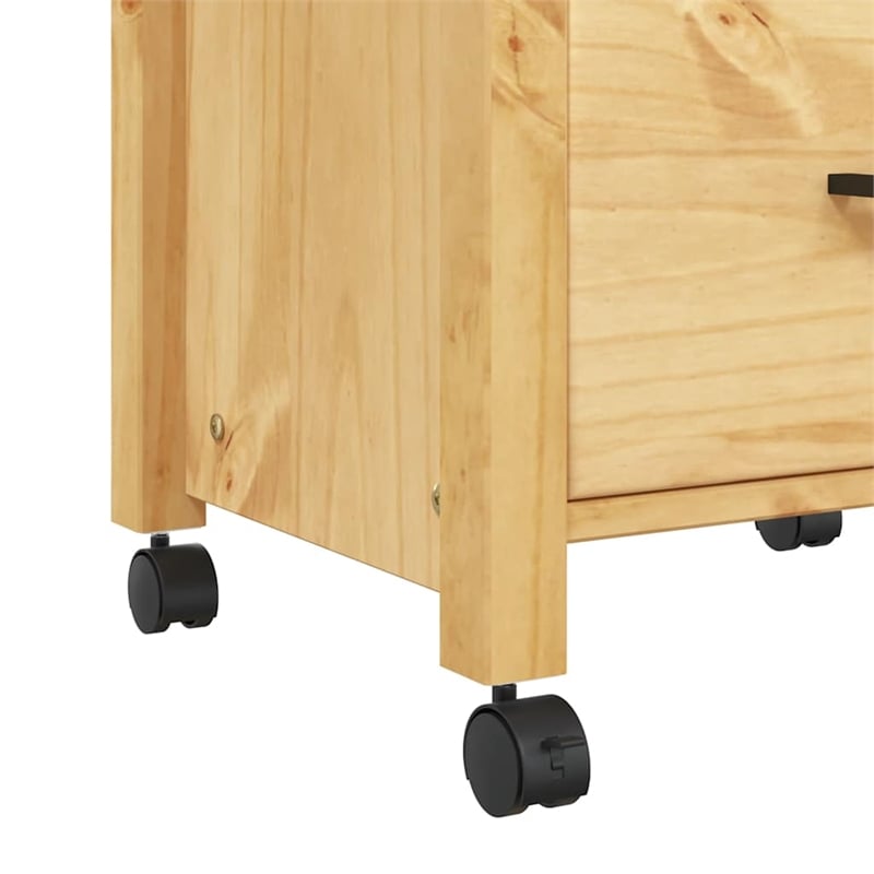 Pemberly Row Solid Pine Wood Rolling Kitchen Trolley with Storage in Brown
