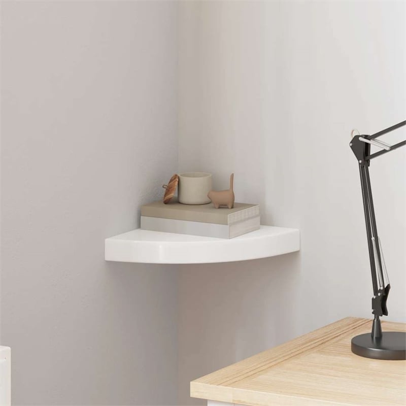 Pemberly Row MDF Floating Corner Shelf with Glossy White Finish