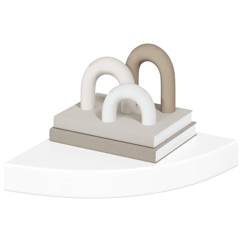 Pemberly Row MDF Floating Corner Shelf with Glossy White Finish