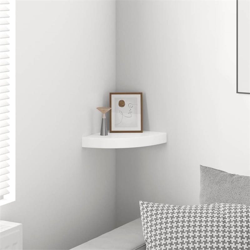 Pemberly Row MDF Floating Corner Shelf with Glossy White Finish