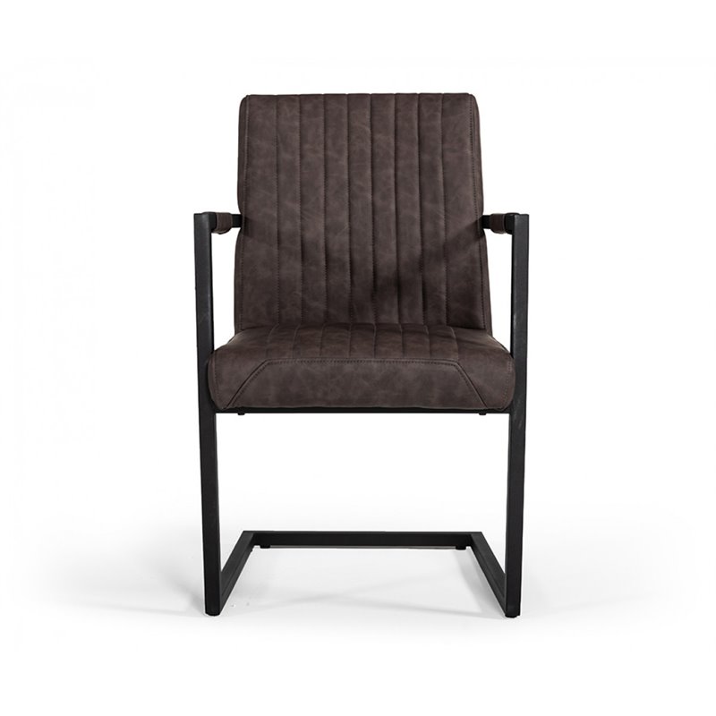 Pemberly Row Modern Faux Leather Dining Chairs in Brown with Metal Frame