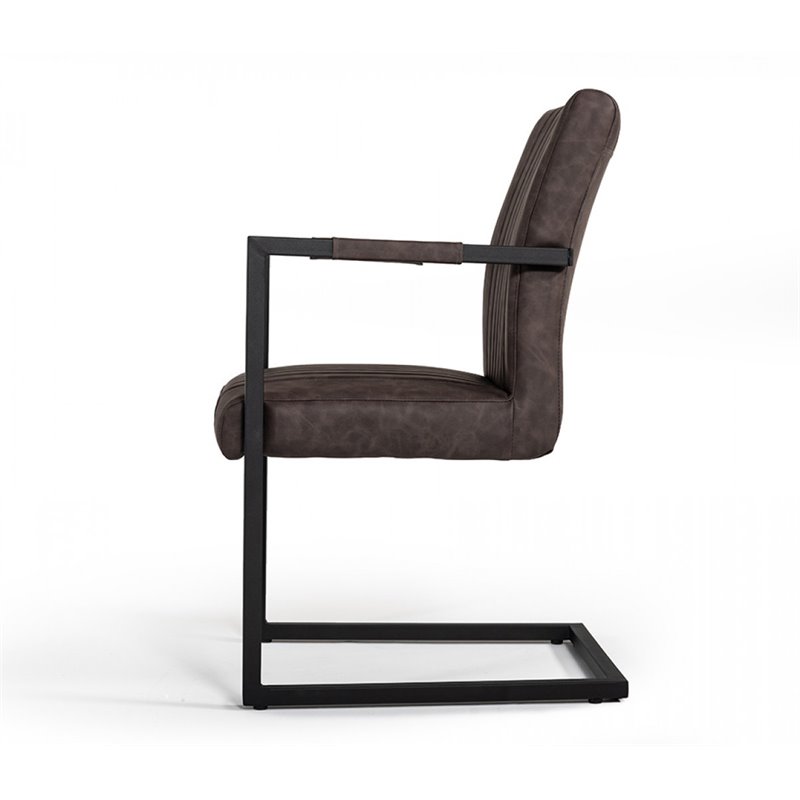 Pemberly Row Modern Faux Leather Dining Chairs in Brown with Metal Frame