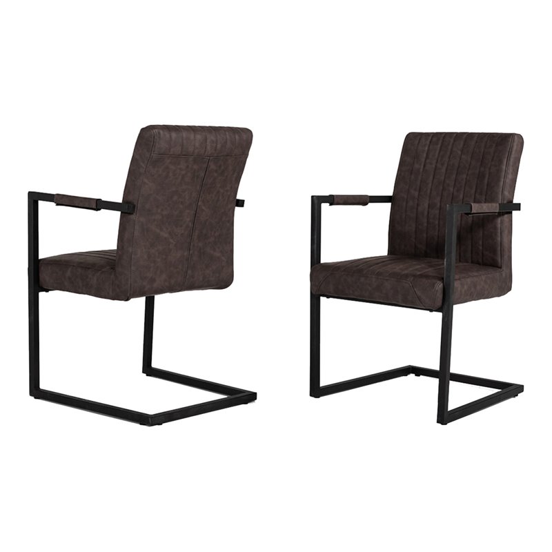 Pemberly Row Modern Faux Leather Dining Chairs in Brown with Metal Frame