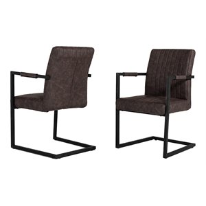 Pemberly Row Modern Faux Leather Dining Chairs in Brown with Metal Frame