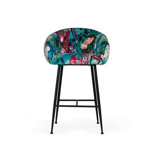 Pemberly Row Velvet and Cast Iron Bar Stool in Multi-Color
