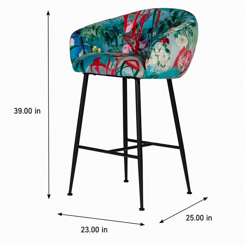 Pemberly Row Velvet and Cast Iron Bar Stool in Multi-Color