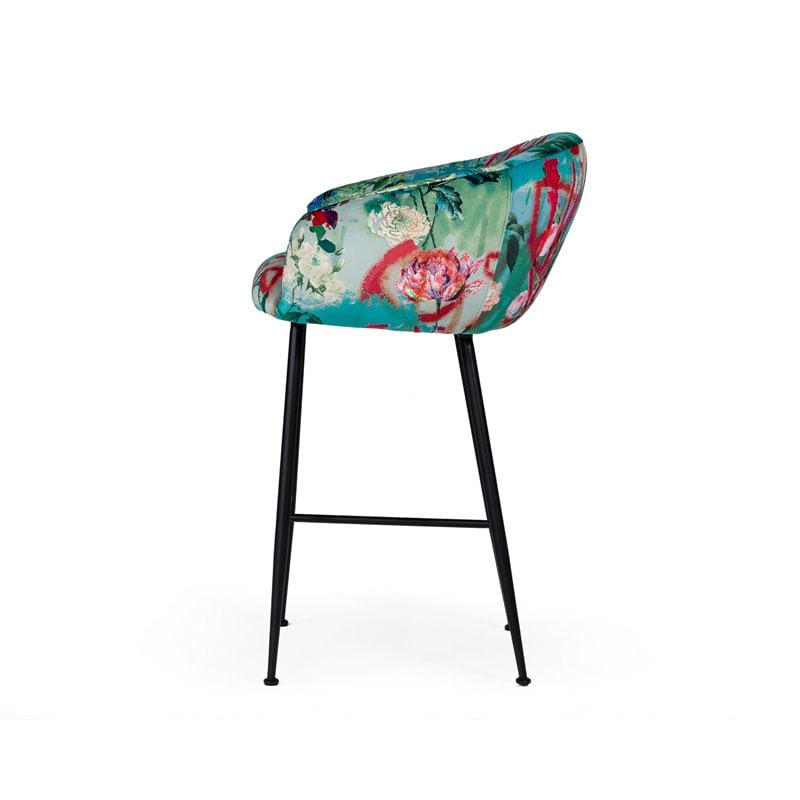Pemberly Row Velvet and Cast Iron Bar Stool in Multi-Color