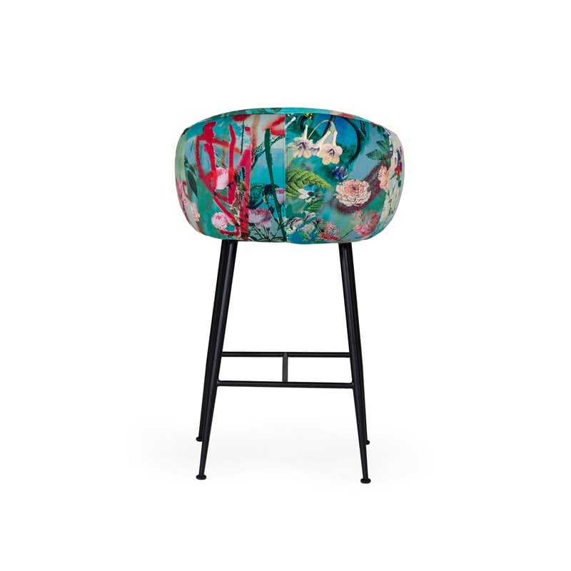 Pemberly Row Velvet and Cast Iron Bar Stool in Multi-Color