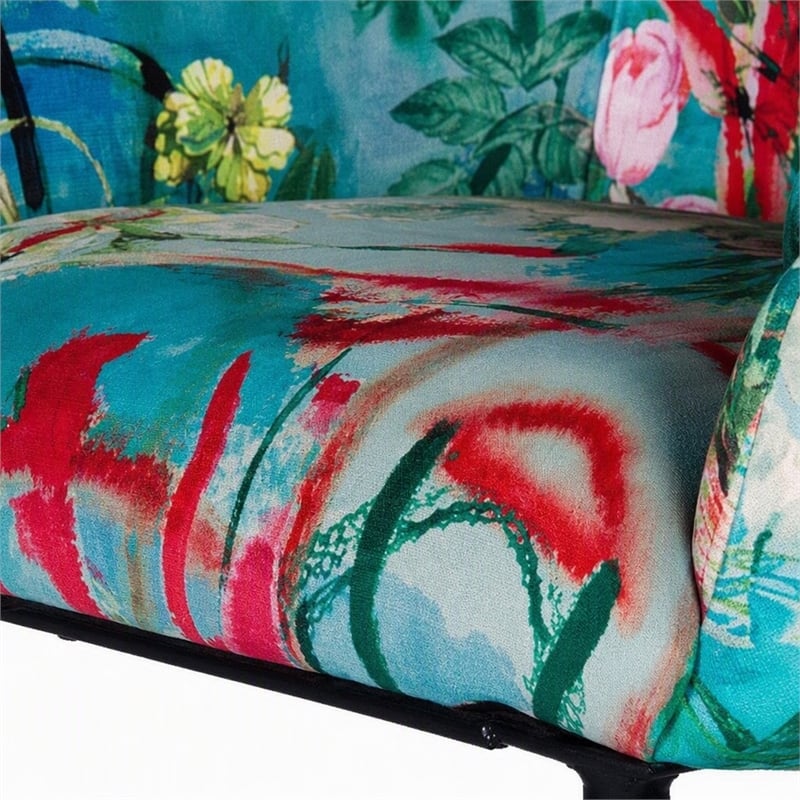 Pemberly Row Velvet and Cast Iron Bar Stool in Multi-Color
