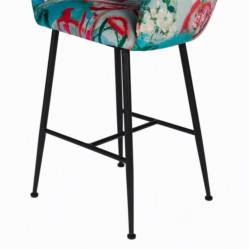 Pemberly Row Velvet and Cast Iron Bar Stool in Multi-Color