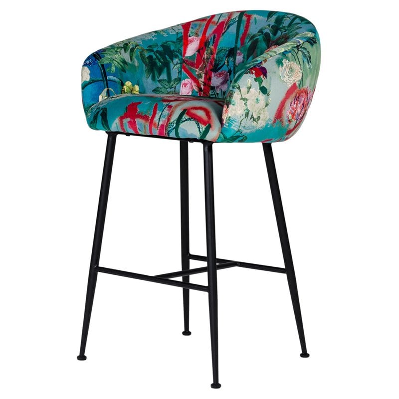 Pemberly Row Velvet and Cast Iron Bar Stool in Multi-Color