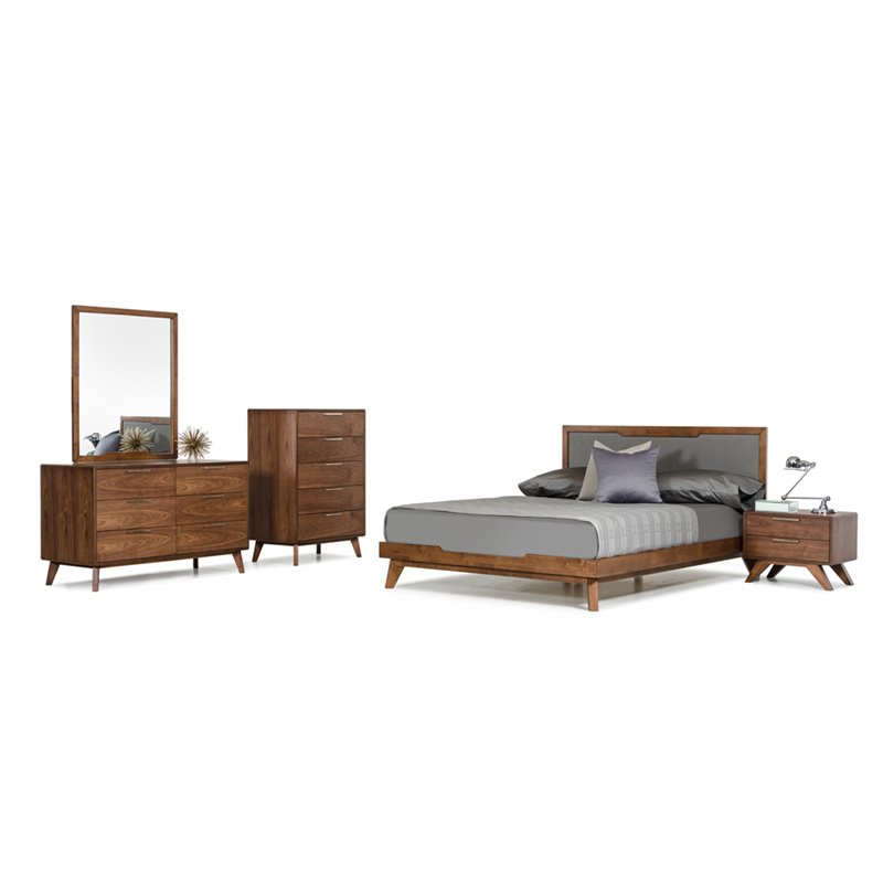 Pemberly Row Modern Fabric & Wood Queen Bed in Gray Walnut Finish